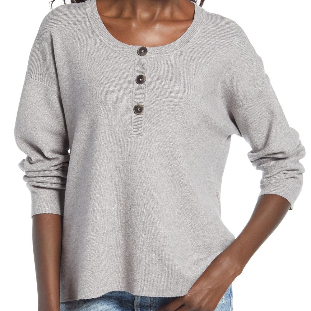 WAYF Kerry‎ Henley Sweater Size Medium Gray Long Sleeve Pullover Knit Nwt 4153